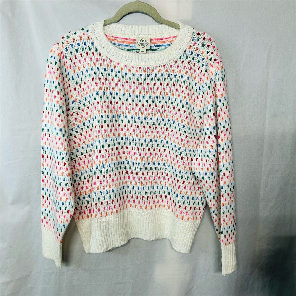 St. John's Bay Sweater Womens Plus 2XL Petite Ivory Speckled Dot Crew Neck READ
